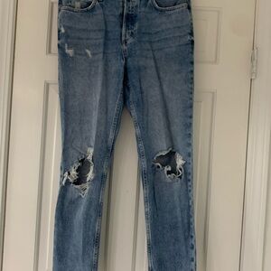 H&M Light Blue Distressed Straight Leg Jeans